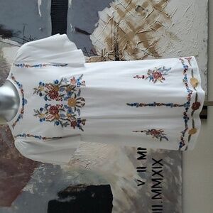 Entro Floral Ruffle Sleeve Embroidered Dress Tunic Women S